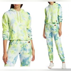 Aviator Nation Blue Yellow Tie Dye Tshirt Sweatshirt Sweatpants Set Medium Small